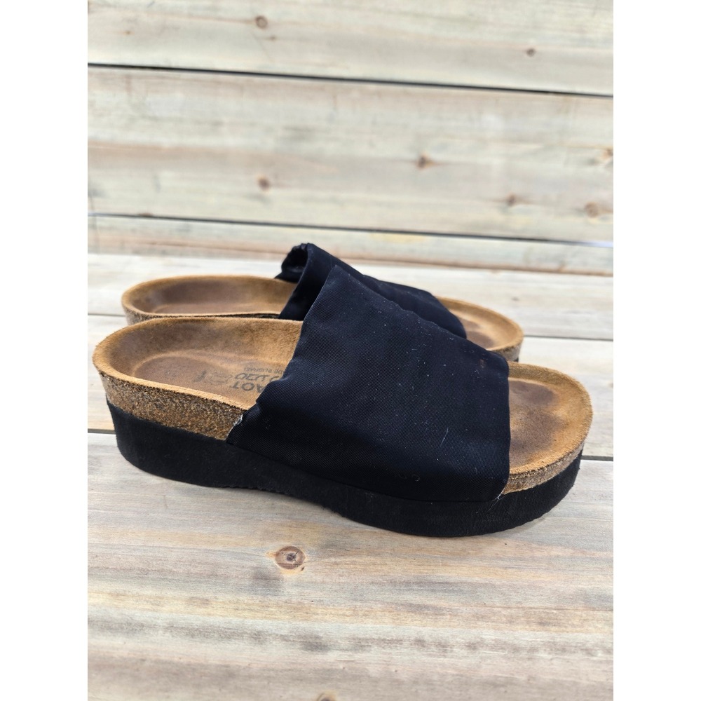 Naot Alana Black Stretch Platform Slide Sandals Women 38 US 7-7.5 Made in Israel